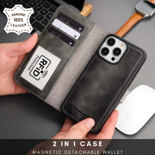 iPhone 16 Pro Max Leather Wallet Case – MagSafe, RFID Blocking, Kickstand