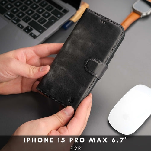 iPhone 16 Pro Max Leather Wallet Case – MagSafe, RFID Blocking, Kickstand