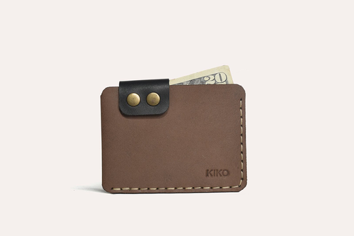 Slim Leather Card Wallet – Rustic Brass Button, Brown
