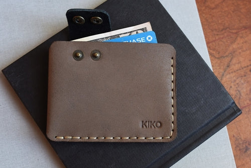 Slim Leather Card Wallet – Rustic Brass Button, Brown