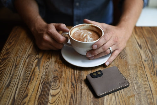 Slim Leather Card Wallet – Rustic Brass Button, Brown