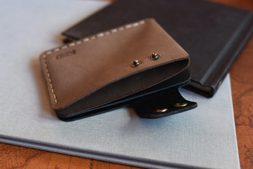Slim Leather Card Wallet – Rustic Brass Button, Brown