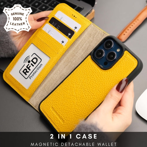 iPhone 16 Pro Max Leather Wallet Case – MagSafe, RFID Blocking, Kickstand