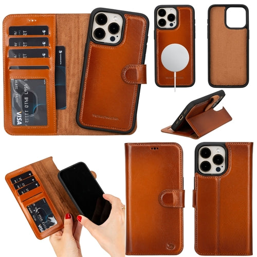 iPhone 16 Pro Max Leather Wallet Case – MagSafe, RFID Blocking, Kickstand