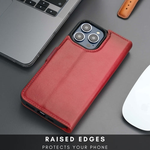 iPhone 16 Pro Max Leather Wallet Case – MagSafe, RFID Blocking, Kickstand