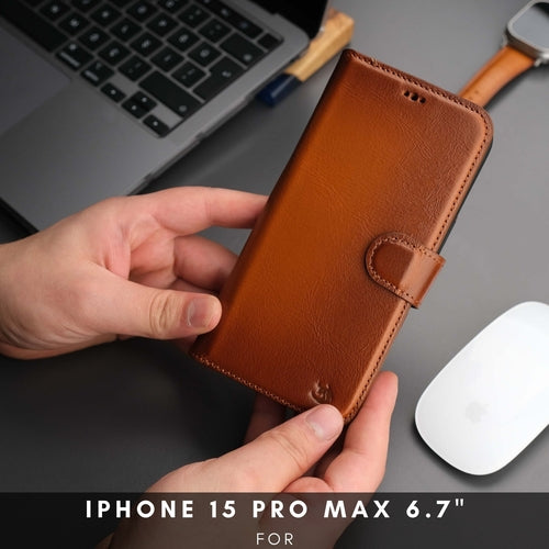 iPhone 16 Pro Max Leather Wallet Case – MagSafe, RFID Blocking, Kickstand