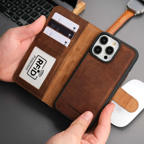 iPhone 16 Pro Max Leather Wallet Case – MagSafe, RFID Blocking, Kickstand