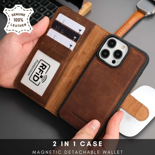 iPhone 16 Pro Max Leather Wallet Case – MagSafe, RFID Blocking, Kickstand