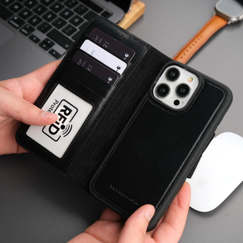 iPhone 16 Pro Max Leather Wallet Case – MagSafe, RFID Blocking, Kickstand