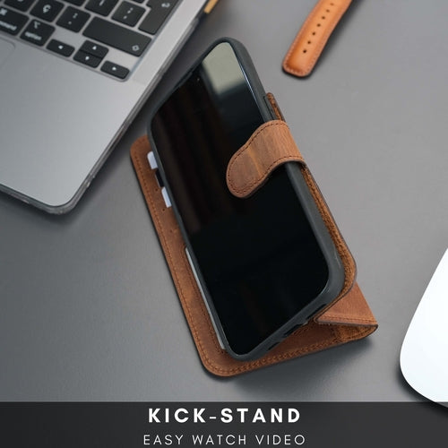 iPhone 16 Pro Max Leather Wallet Case – MagSafe, RFID Blocking, Kickstand