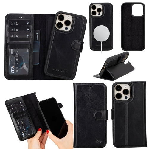 iPhone 16 Pro Max Leather Wallet Case – MagSafe, RFID Blocking, Kickstand