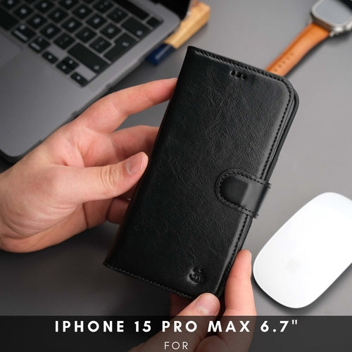 iPhone 16 Pro Max Leather Wallet Case – MagSafe, RFID Blocking, Kickstand