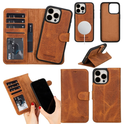 iPhone 16 Pro Max Leather Wallet Case – MagSafe, RFID Blocking, Kickstand