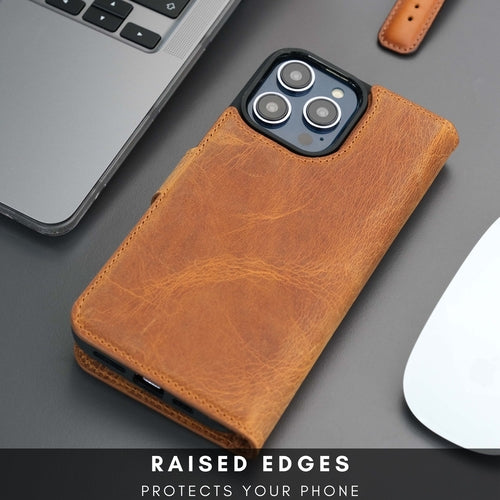 iPhone 16 Pro Max Leather Wallet Case – MagSafe, RFID Blocking, Kickstand