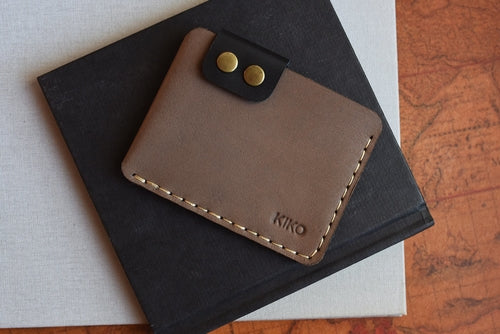 Slim Leather Card Wallet – Rustic Brass Button, Brown