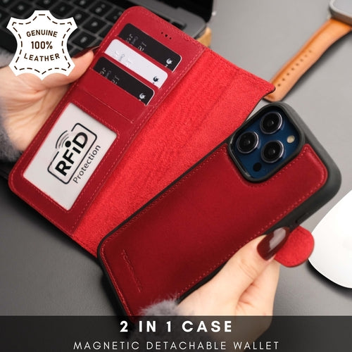 iPhone 16 Pro Max Leather Wallet Case – MagSafe, RFID Blocking, Kickstand