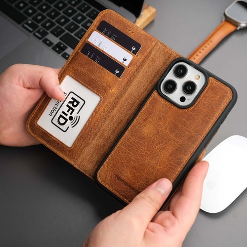 iPhone 16 Pro Max Leather Wallet Case – MagSafe, RFID Blocking, Kickstand