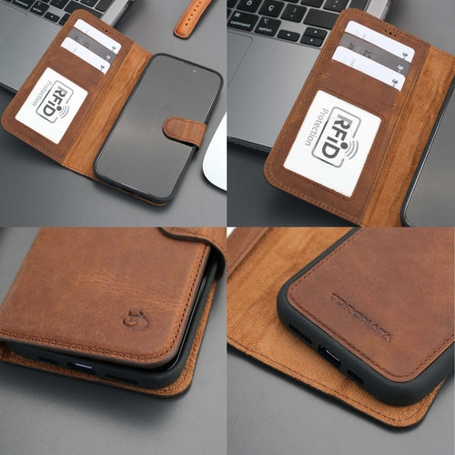 iPhone 16 Pro Max Leather Wallet Case – MagSafe, RFID Blocking, Kickstand