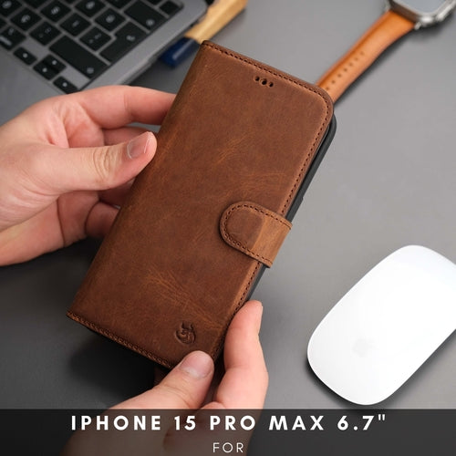 iPhone 16 Pro Max Leather Wallet Case – MagSafe, RFID Blocking, Kickstand