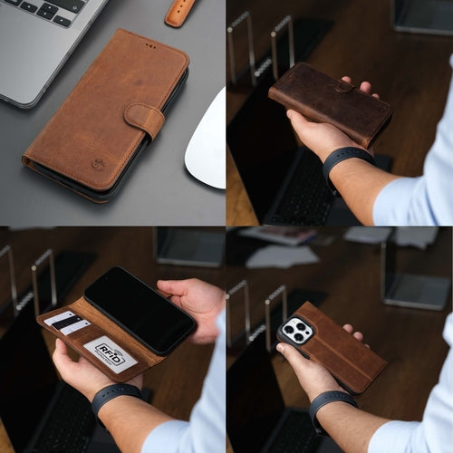 iPhone 16 Pro Max Leather Wallet Case – MagSafe, RFID Blocking, Kickstand