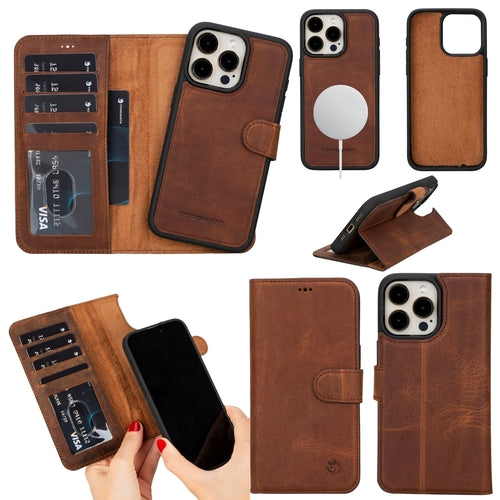 iPhone 16 Pro Max Leather Wallet Case – MagSafe, RFID Blocking, Kickstand