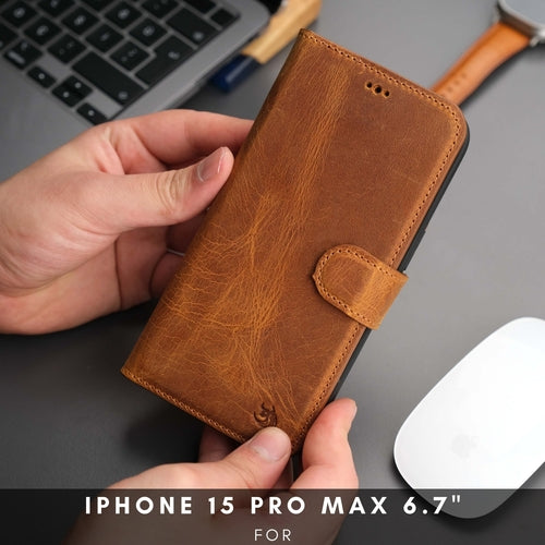 iPhone 16 Pro Max Leather Wallet Case – MagSafe, RFID Blocking, Kickstand