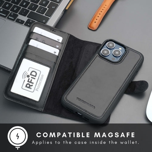 iPhone 16 Pro Max Leather Wallet Case – MagSafe, RFID Blocking, Kickstand