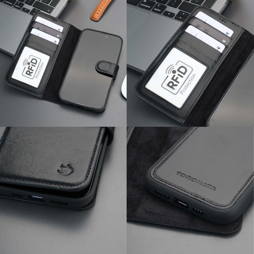 iPhone 16 Pro Max Leather Wallet Case – MagSafe, RFID Blocking, Kickstand
