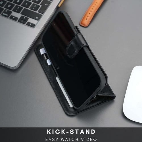 iPhone 16 Pro Max Leather Wallet Case – MagSafe, RFID Blocking, Kickstand