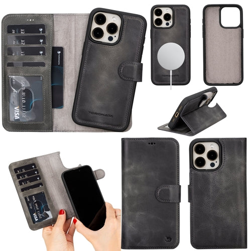 iPhone 16 Pro Max Leather Wallet Case – MagSafe, RFID Blocking, Kickstand