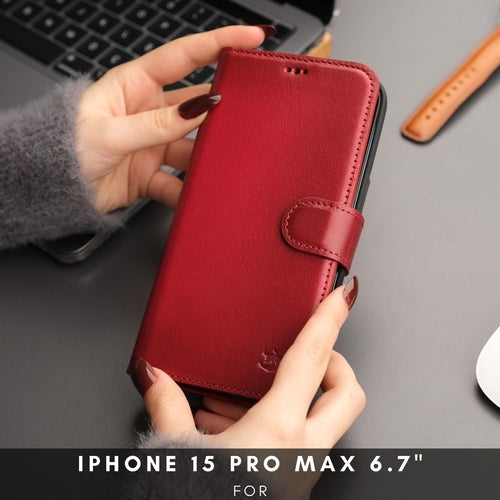 iPhone 16 Pro Max Leather Wallet Case – MagSafe, RFID Blocking, Kickstand