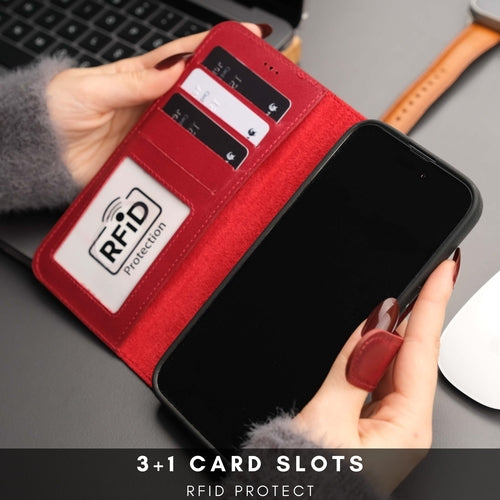iPhone 16 Pro Max Leather Wallet Case – MagSafe, RFID Blocking, Kickstand