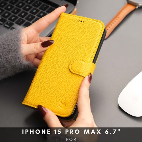 iPhone 16 Pro Max Leather Wallet Case – MagSafe, RFID Blocking, Kickstand