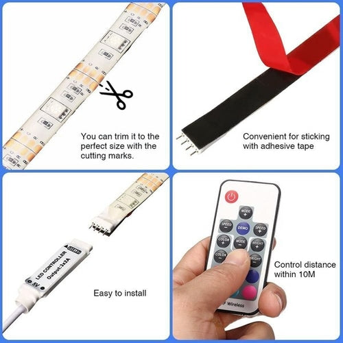 RGB LED TV Backlight Strip – 2m, RF Remote, USB Powered