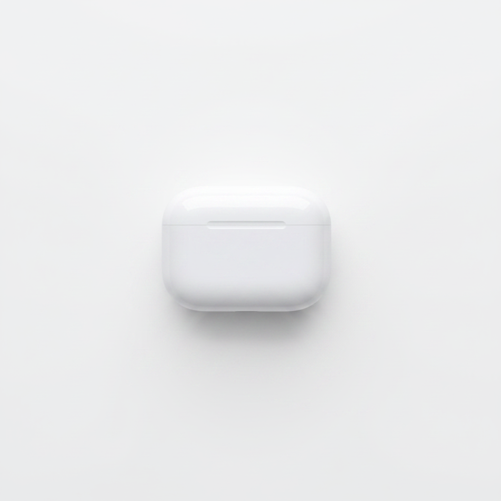 Earbuds flat lay with closed case