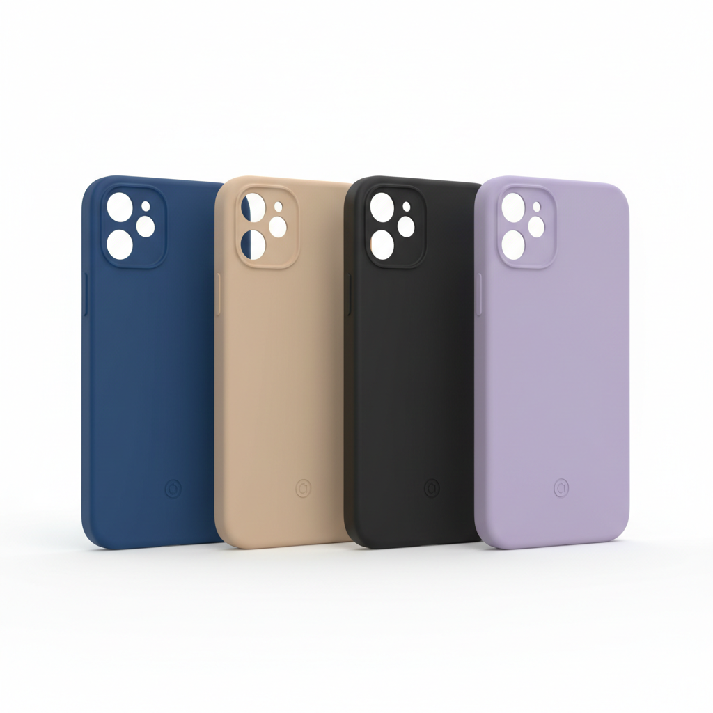 Liquid Silicone iPhone Case in blue, beige, black and light purple