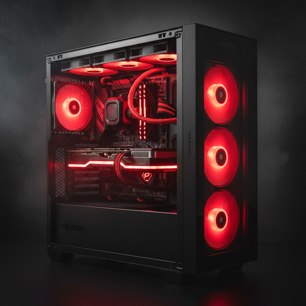 DEEPCOOL Kendomen RD side panel with red LED fans